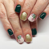 Christmas Tree and Leaf Nails, Berry and Gold Glitter