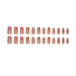 Removable French Peach Blossom Fall Nails, 24-Piece Set