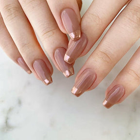 Short Ballet Gold French Nails, Luxurious and Simple