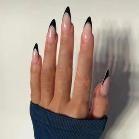 Simple Black Almond Fall Nails - Sweet & Cool with Shimmer