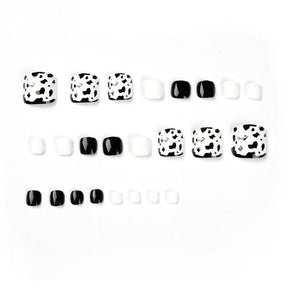 Clear Black & White Leopard Print Fall Toe Nails - Removable Nail Tips