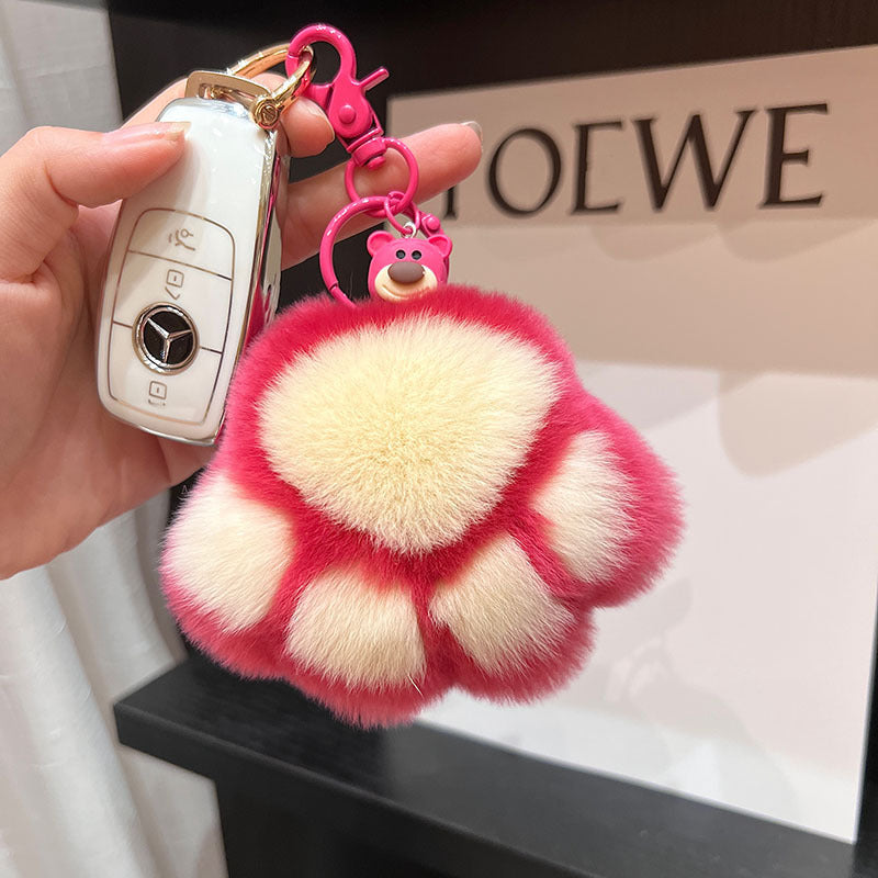 Cute Raccoon Real Rabbit Fur Keychain Toy Bag Charm