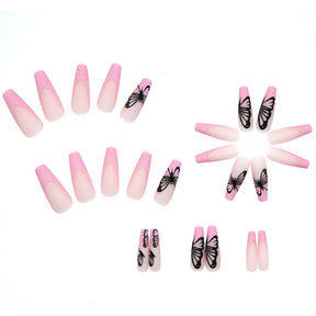 Long Black Butterfly Ballet Nails for Women