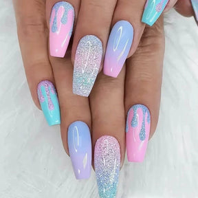 Sparkling Macaron Gradient Cute Fall Nails - Removable Nail Tips