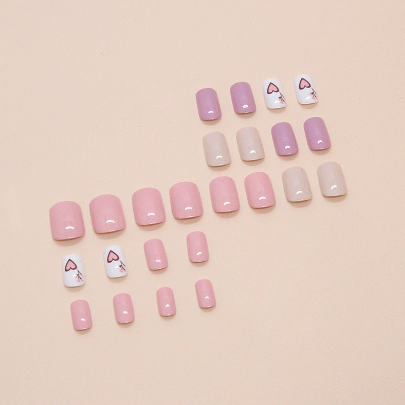 Solid Color Heart-Shaped Removable Fall Nails: 24-Piece Set