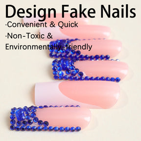 Handmade Blue Diamond Long Nail Tips