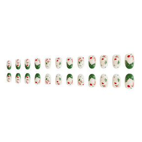 Shiny Oval Christmas Nail Tips with Festive Designs