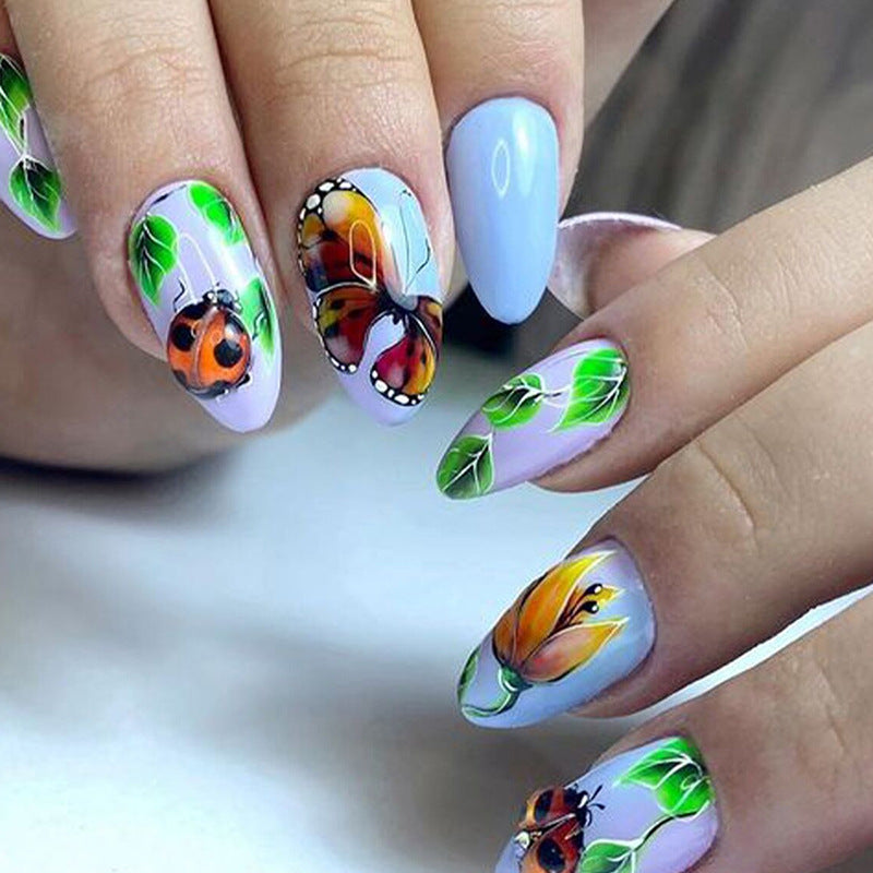 Butterfly and Ladybug Short Nail Tips