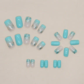 Square Fresh Cold Glitter Nails - Wearable, Sweet & Cool