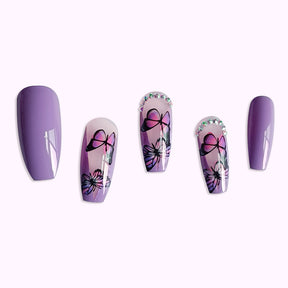 Pink Purple Butterfly Nail Art, Removable Jelly Gel Tips