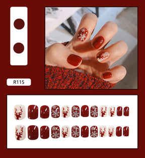 Red Christmas Fall Nails - Pre-Made Wearable Nail Tips (24PCS)