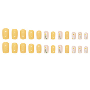 Square Shape Turmeric Gold Flower Nails, Yellow Tone, 24 Pieces