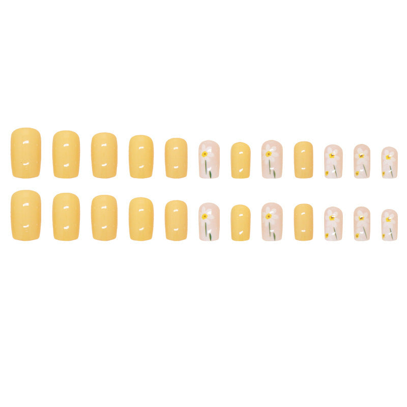 Square Shape Turmeric Gold Flower Nails, Yellow Tone, 24 Pieces