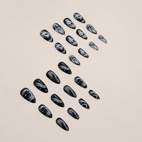 Black Matte Almond Skull Nail Stickers