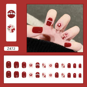 Cute Fall Nails with Pearl & Flower Design for Bridal Party (24PCS)