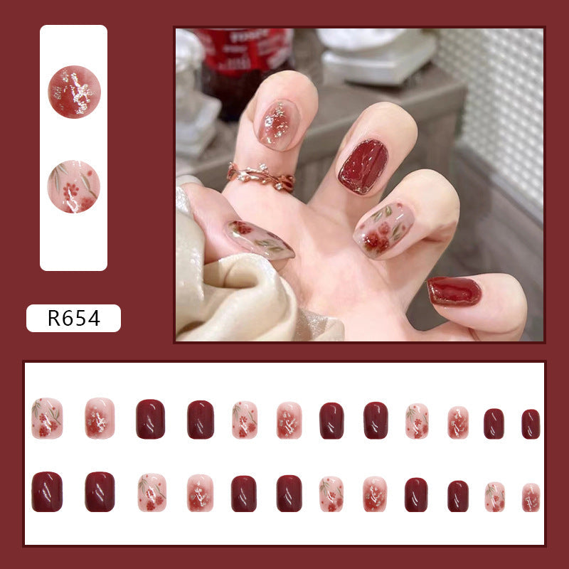 Atmospheric Rose Gold Foil Ombre Nails - Ice Transparent Dark Red