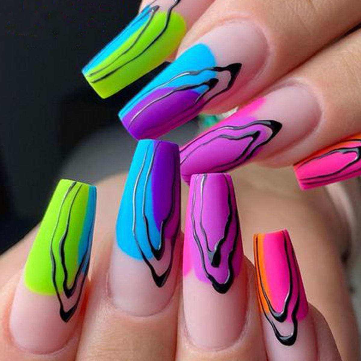 Colorful Hand-Painted Graffiti Nail Tips