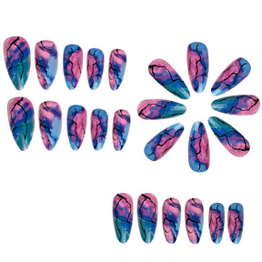 Almond Shape Colorful Ombre Marble Nail Tips