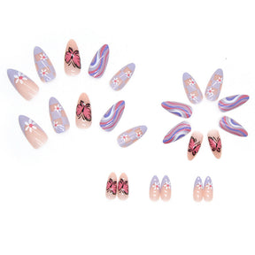24-Piece Heart Chessboard Butterfly Stripe Sunflower Nails