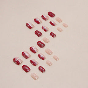 Short Shiny Red Nails, Christmas Gift Box, Ins Style