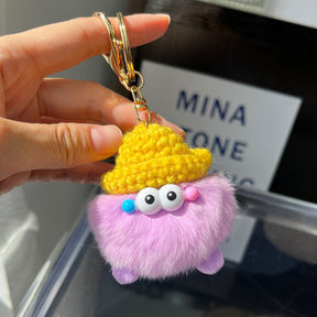 Cute Real Rabbit Fur Coal Ball Keychain - Accessory