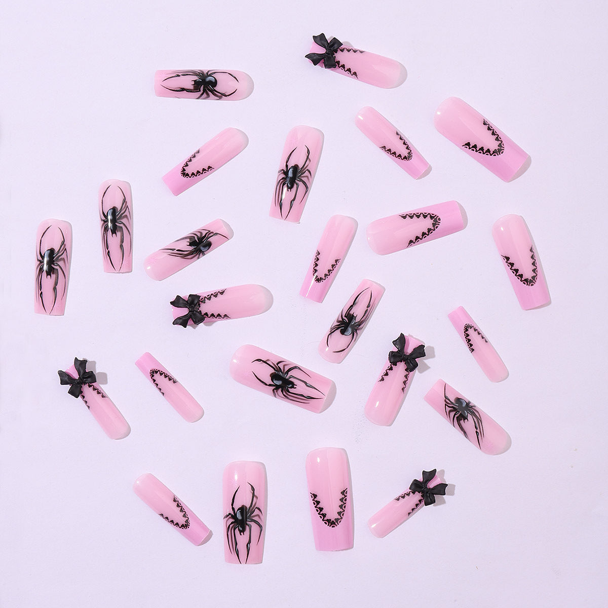 Long Transparent Pink Black Widow Spider False Nails