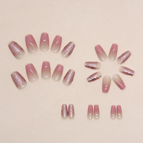 Short Ballet Ombre Nails with Glitter, Sweet and Sexy