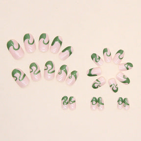 Fresh Green Wave Round Nails Ins Style Sweet Cool