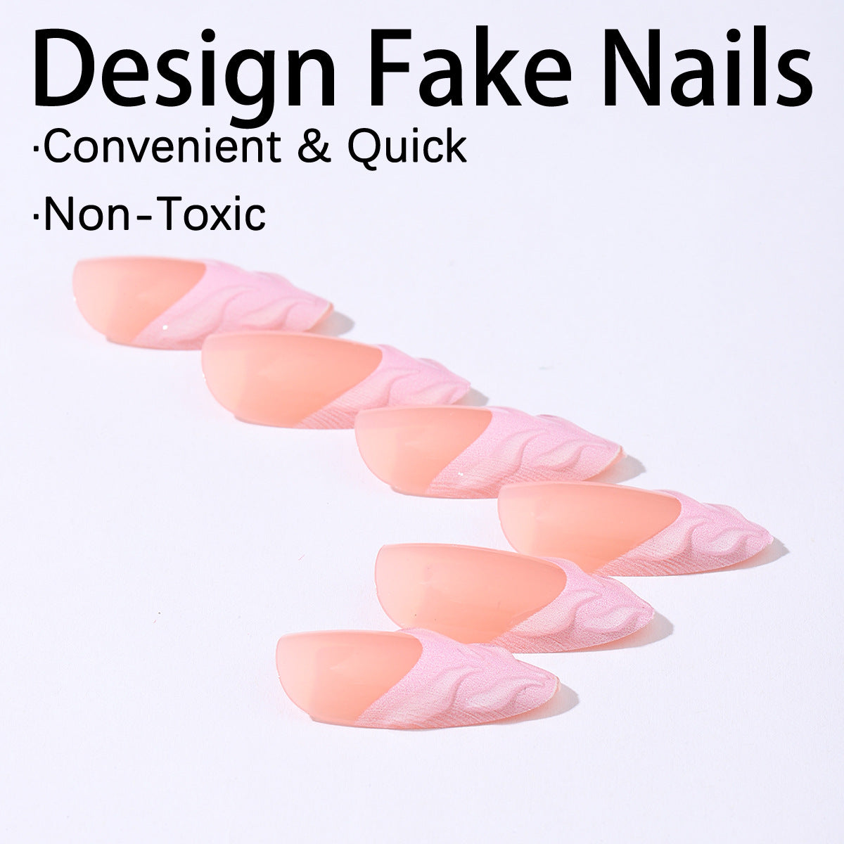 3D Wave Pattern Detachable Almond French Pink Nails