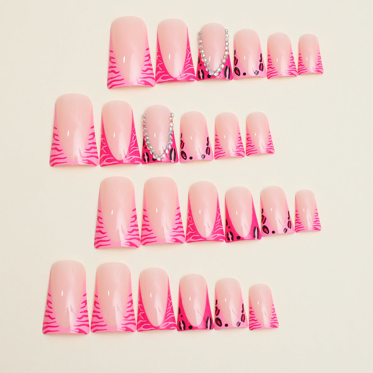 Luxury Duckbill French Nail Tips with Pink Rhinestones