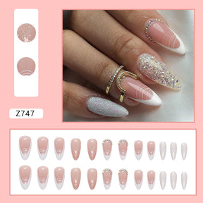 Ballet Nails with Glitter and Diamonds: 24-Piece Sparkly Fall Nail Wraps