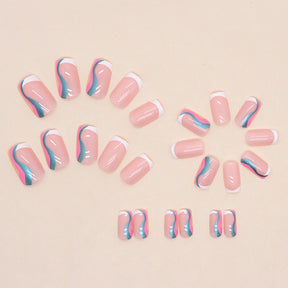 Aurora Wave Mid-Length Euro Ins Style French Nails Multi-Color Summer Fake Nails