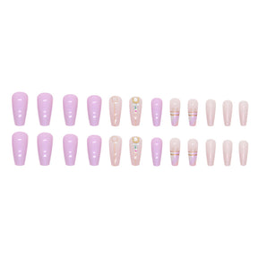 Mid-Length Ballet Nails Lilac Aurora Rhinestone Ombre Sweet Girl Ins Style Fake Nails