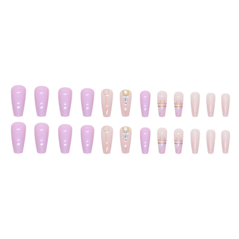 Mid-Length Ballet Nails Lilac Aurora Rhinestone Ombre Sweet Girl Ins Style Fake Nails