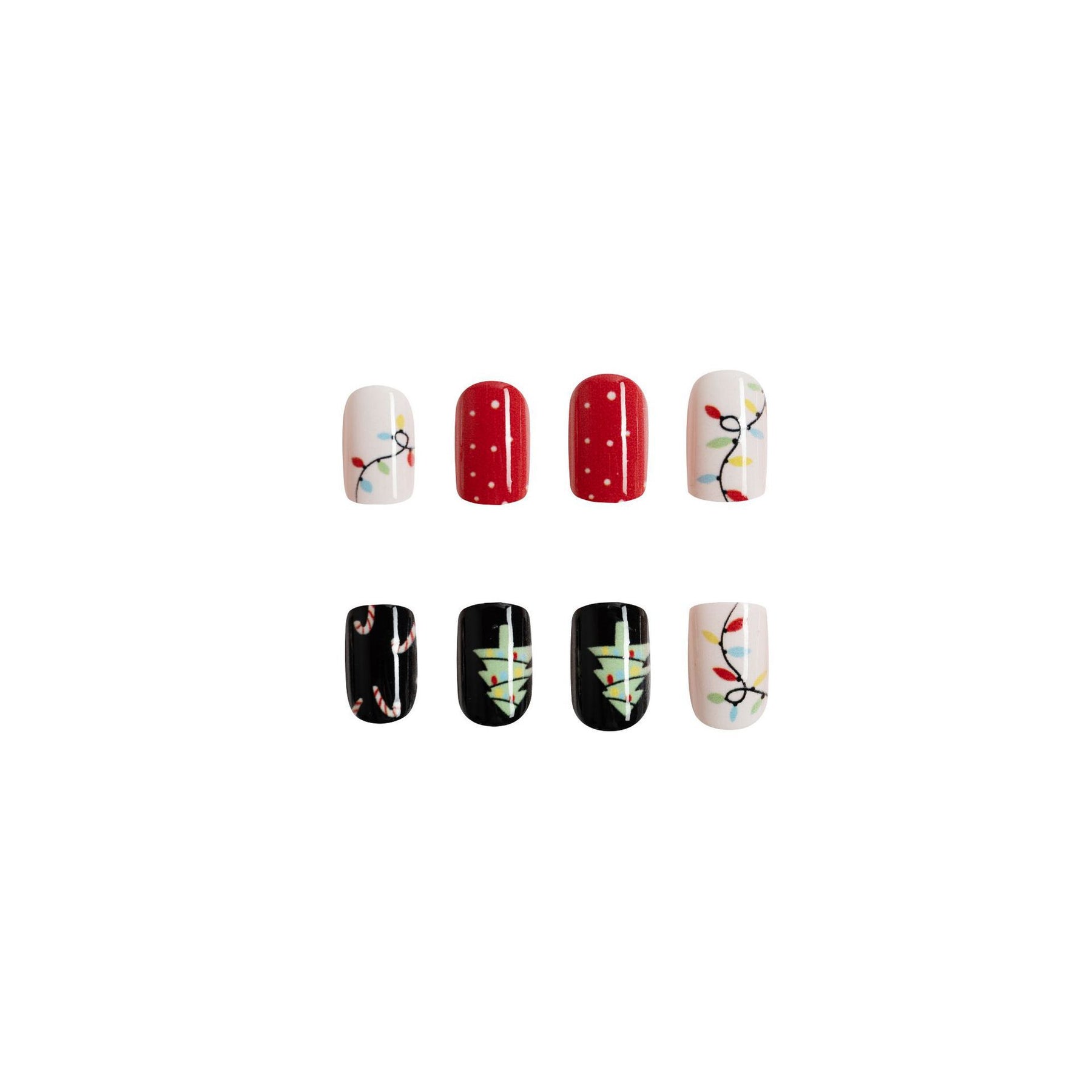 Christmas Nail Tips with Tree, Cane, and Candy Colors