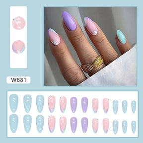 Blue Purple Simple Ins Style Triangle French Cute Half-Floral Nails Round Almond