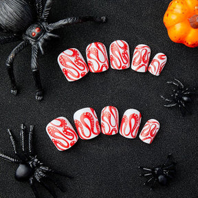 Short Red Snake Pattern Nails for Halloween