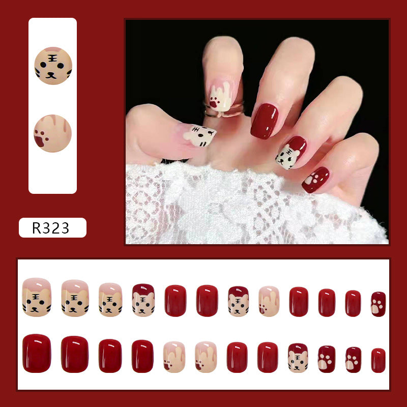 Cute Tiger Red New Year Removable Nail Tips