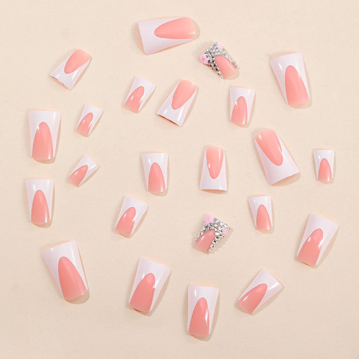 Removable Duck Shape White French Flower Diamond Nails