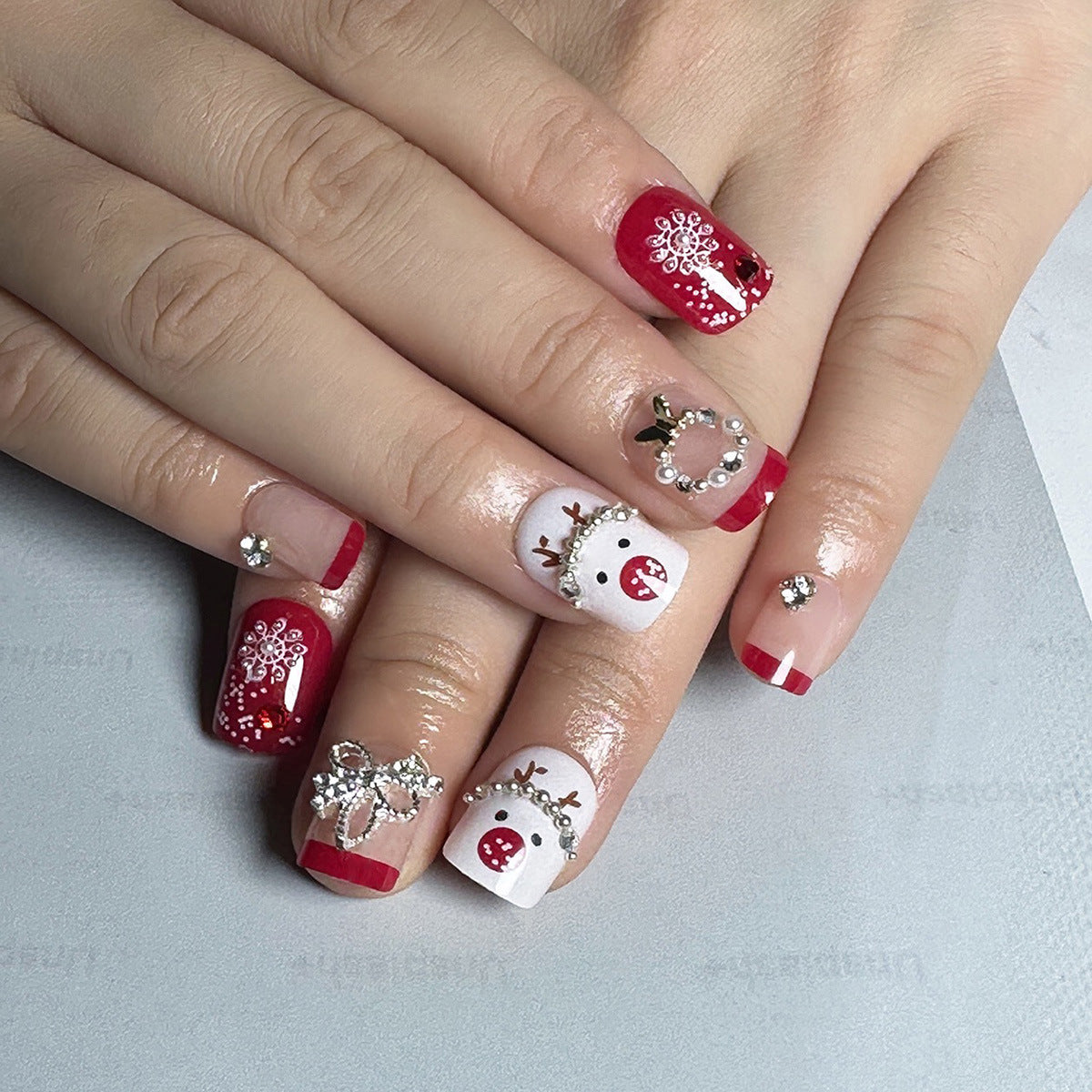 Cute Reindeer Head Snowflake Removable Nail Art