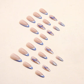 Dreamy Blue Purple Glitter Almond Nails Cute Butterfly Fake Nails Wholesale