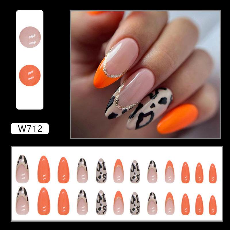 Trendy Pumpkin Orange French Glitter Leopard Nails Affordable