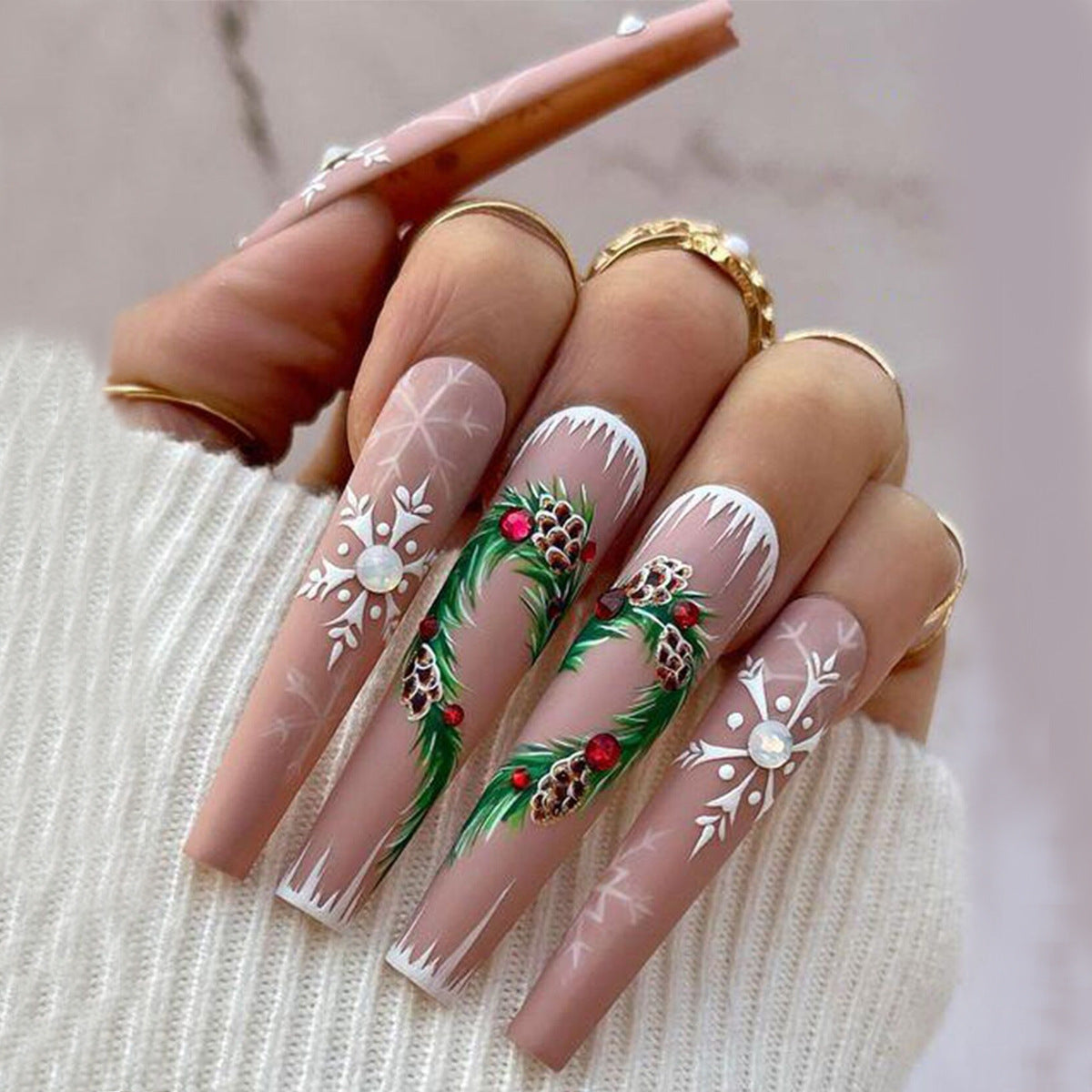 Snowflake Glitter Christmas Nail Tips