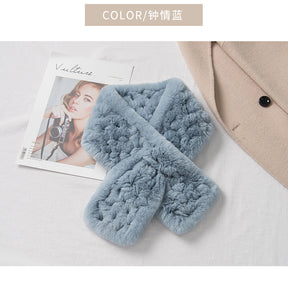 Real Rabbit Fur Scarf with Diamond Pattern - Winter Warmth