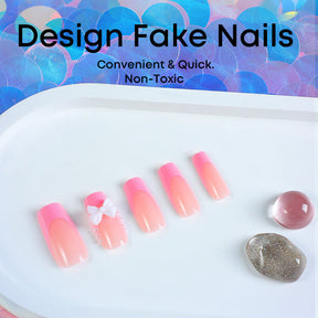 3D Bow French Nails - Pearl Accent, Waterpipe Shape