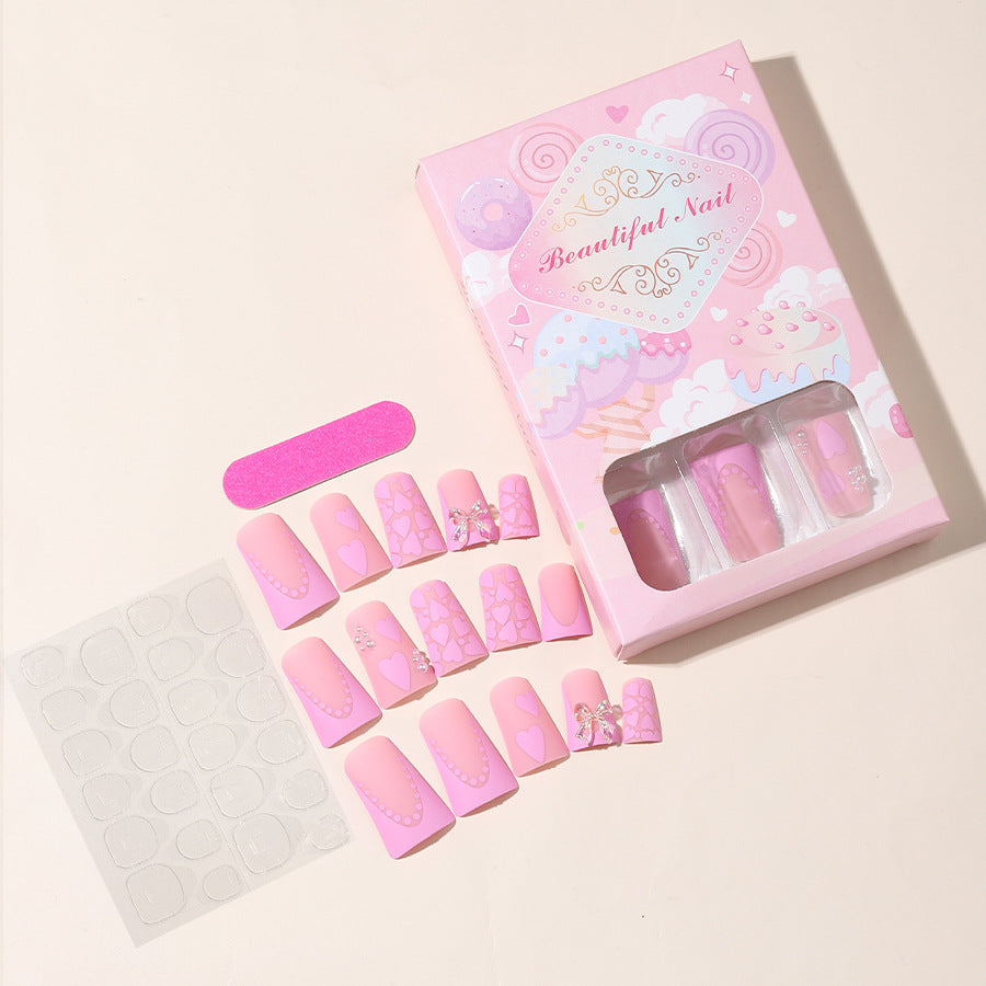 New Arrival Duckbill Press-On Nail Tips with Pink Butterflies