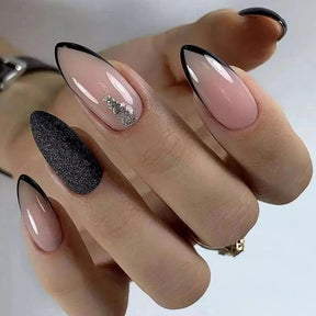 Chic Black French Almond Nails Ins Style Edgy Fashion Wearable