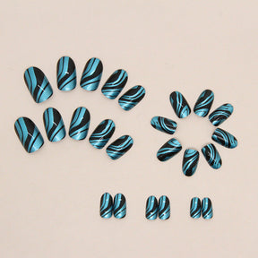 Aurora Blue Wave Oval Nails - Ins Style, Sweet & Cool