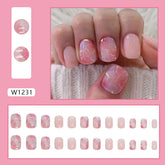 Short Cherry Blossom Ombre Romantic Sunset Gold Foil Fall Nails: 24-Piece Set