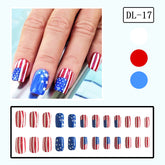 4th of July Red White Blue French Square Nails with Flag Design